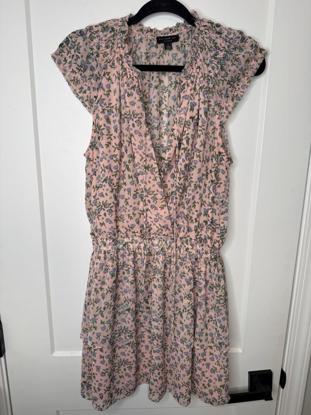 Current Air Pink Shimmer Floral ruffle sleeve dress - Large